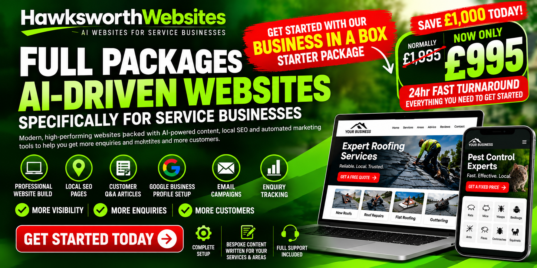 Hawksworth Web Consultants — Full packages, AI-driven websites for service businesses, Business in a Box starter package now £995