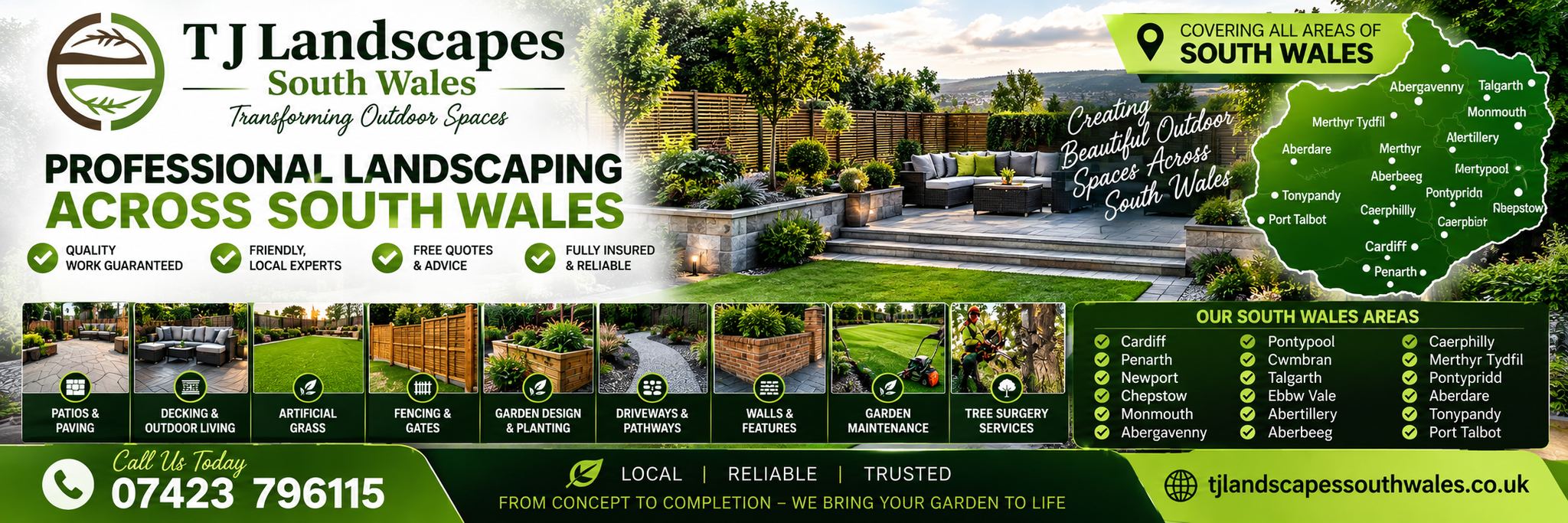 TJ Landscapes South Wales website banner